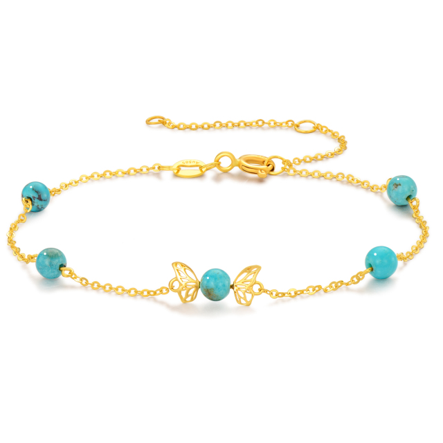 Bracelet chaîne de station de perles papillon turquoise en or 14 carats-1